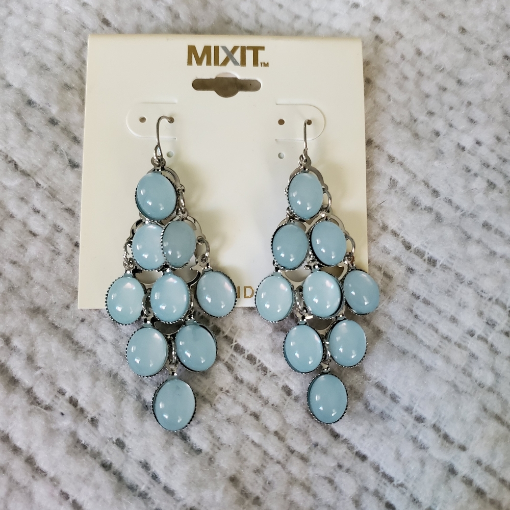Pale blue and silver chandelier earrings